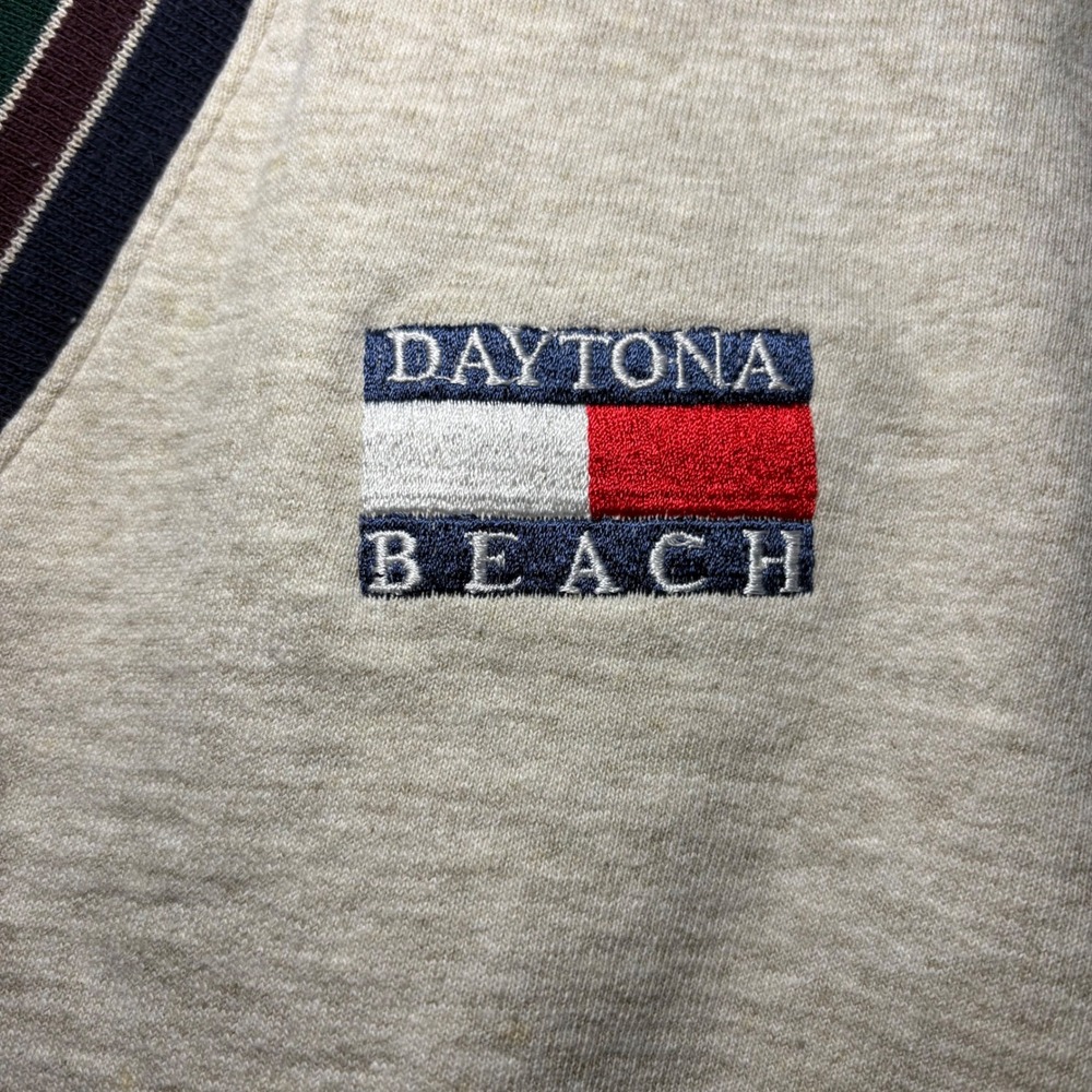 VTG‎ 90s Daytona Beach V-Neck Sweatshirt Mens L USA Made Retro LA Loving Gray - Picture 6 of 8